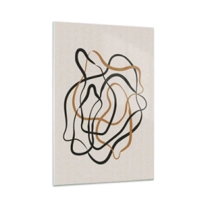 Glasbild - Bild auf glas - Verworrene Linien in Schwarz und Gold auf hellem Hintergrund - 70x100cm - Alles ging schief - Moderne Wanddekoration für Wohnzimmer und Schlafzimmer ARTTOR