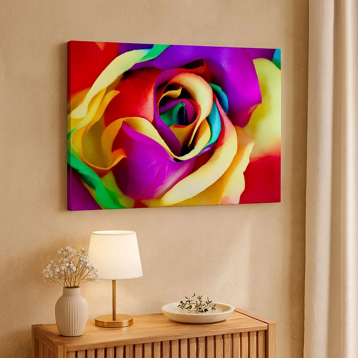 Bild auf Leinwand - Leinwandbild - Eine bunte Rose in Regenbogenfarben - 70x50cm - Es ist unmöglich - Moderne Wanddekoration für Wohnzimmer und Schlafzimmer ARTTOR