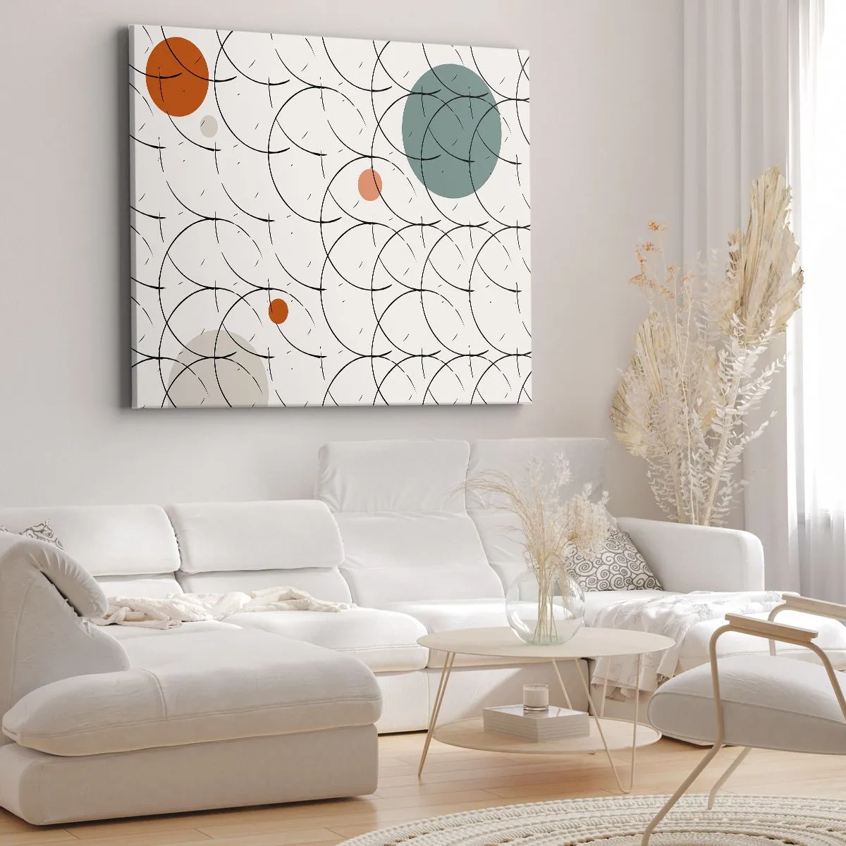 Bild auf Leinwand - Leinwandbild - Geometrisches Muster mit bunten Kreisen auf hellem Hintergrund - 70x50cm - Im Pop-Art-Geist - Moderne Wanddekoration für Wohnzimmer und Schlafzimmer ARTTOR