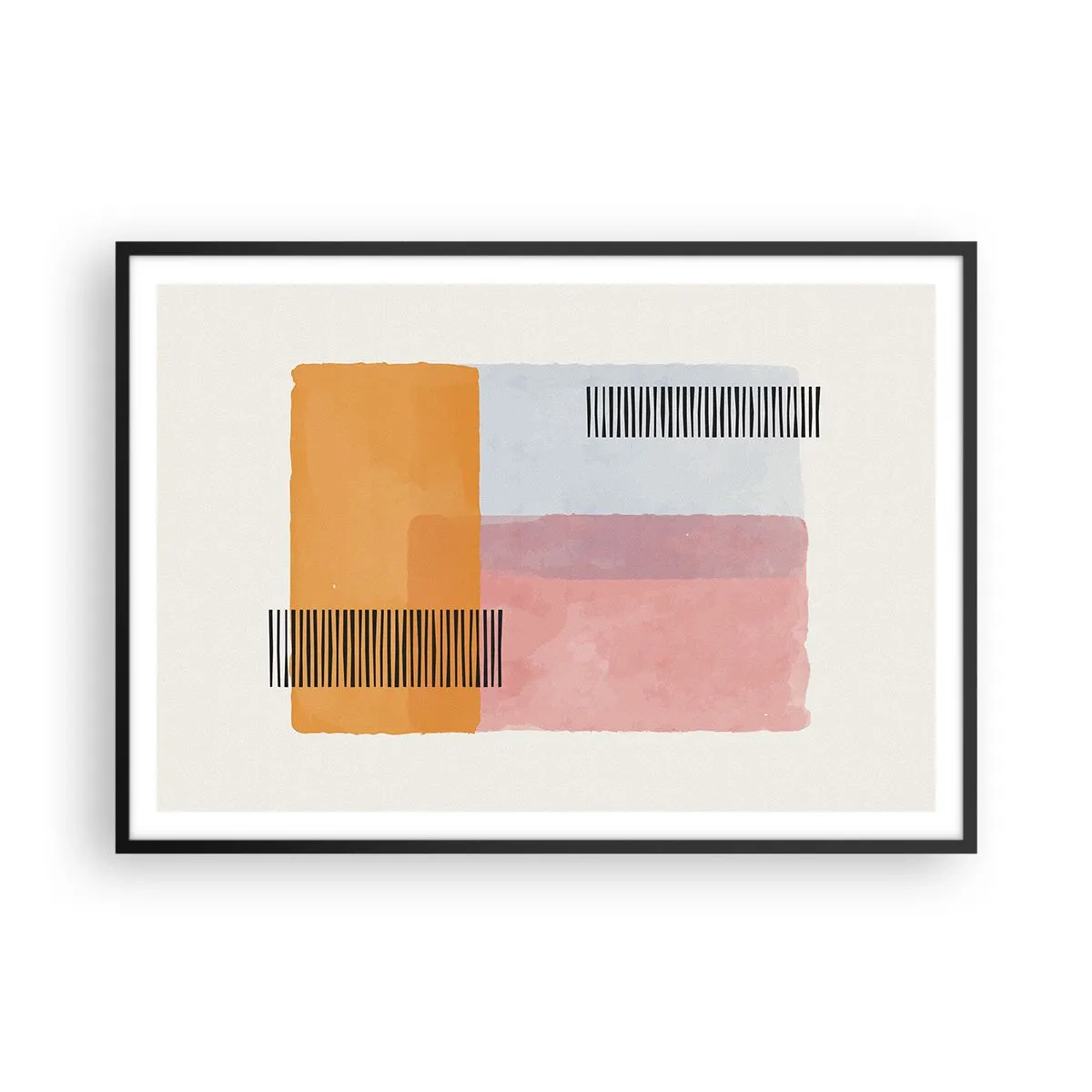 Poster in einem schwarzem Rahmen - Geometrie in Pastellfarben mit Linien auf hellem Hintergrund - 100x70cm - Von Ecke zu Ecke - Moderne Wanddekoration für Wohnzimmer und Schlafzimmer ARTTOR