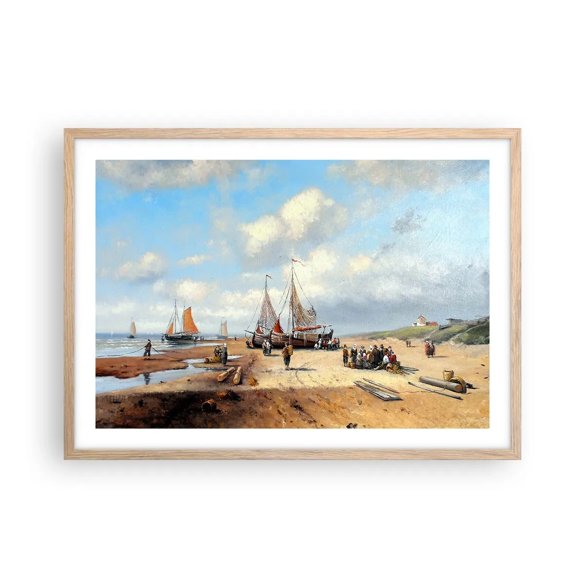 Poster in einem Rahmen aus heller Eiche - Nach einem erfolgreichen Fischfang - 70x50 cm