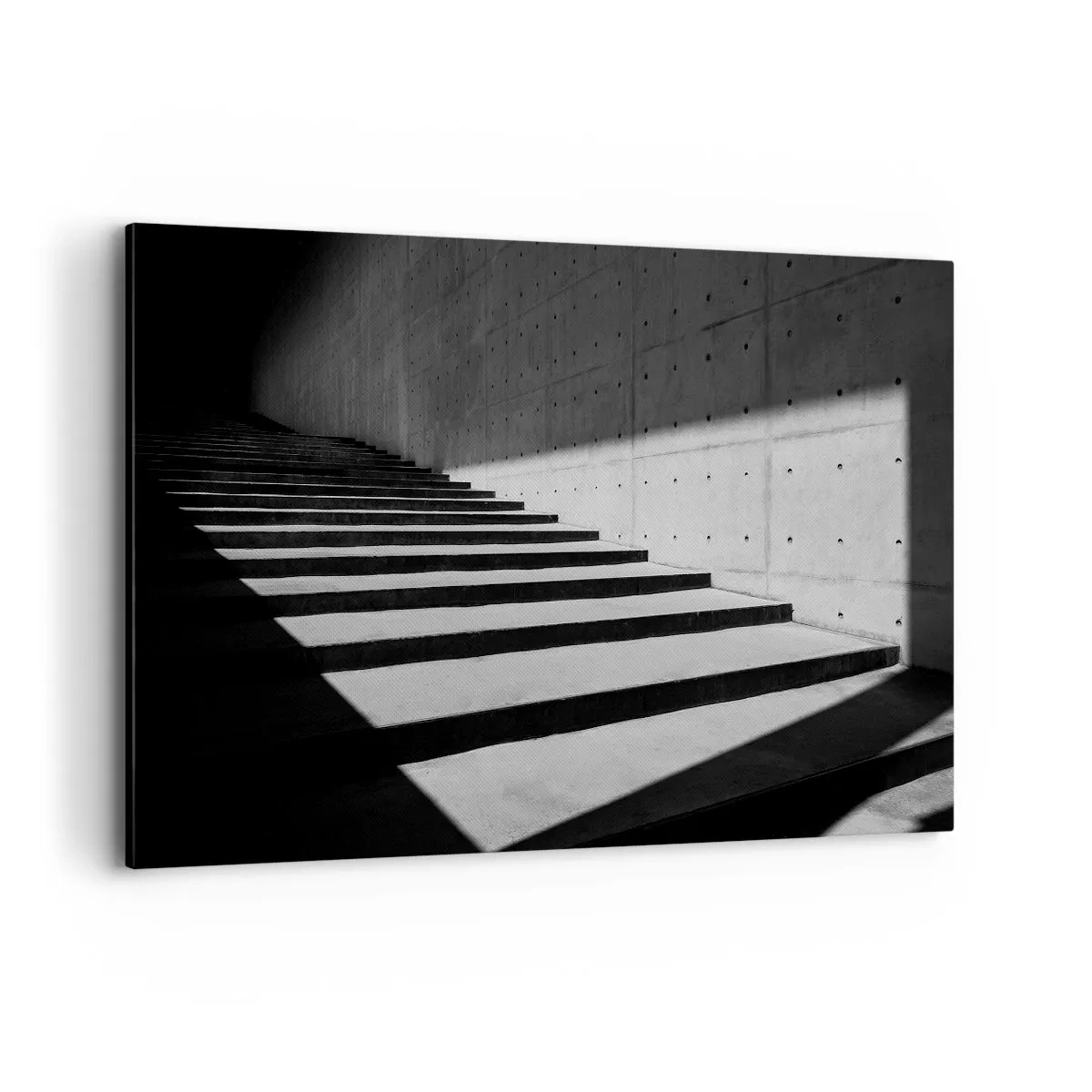 Bild auf Leinwand - Leinwandbild - Treppe im minimalistischen Stil in Schwarz und Weiß - 120x80cm - Rohe Schönheit des Modernismus - Moderne Wanddekoration für Wohnzimmer und Schlafzimmer ARTTOR