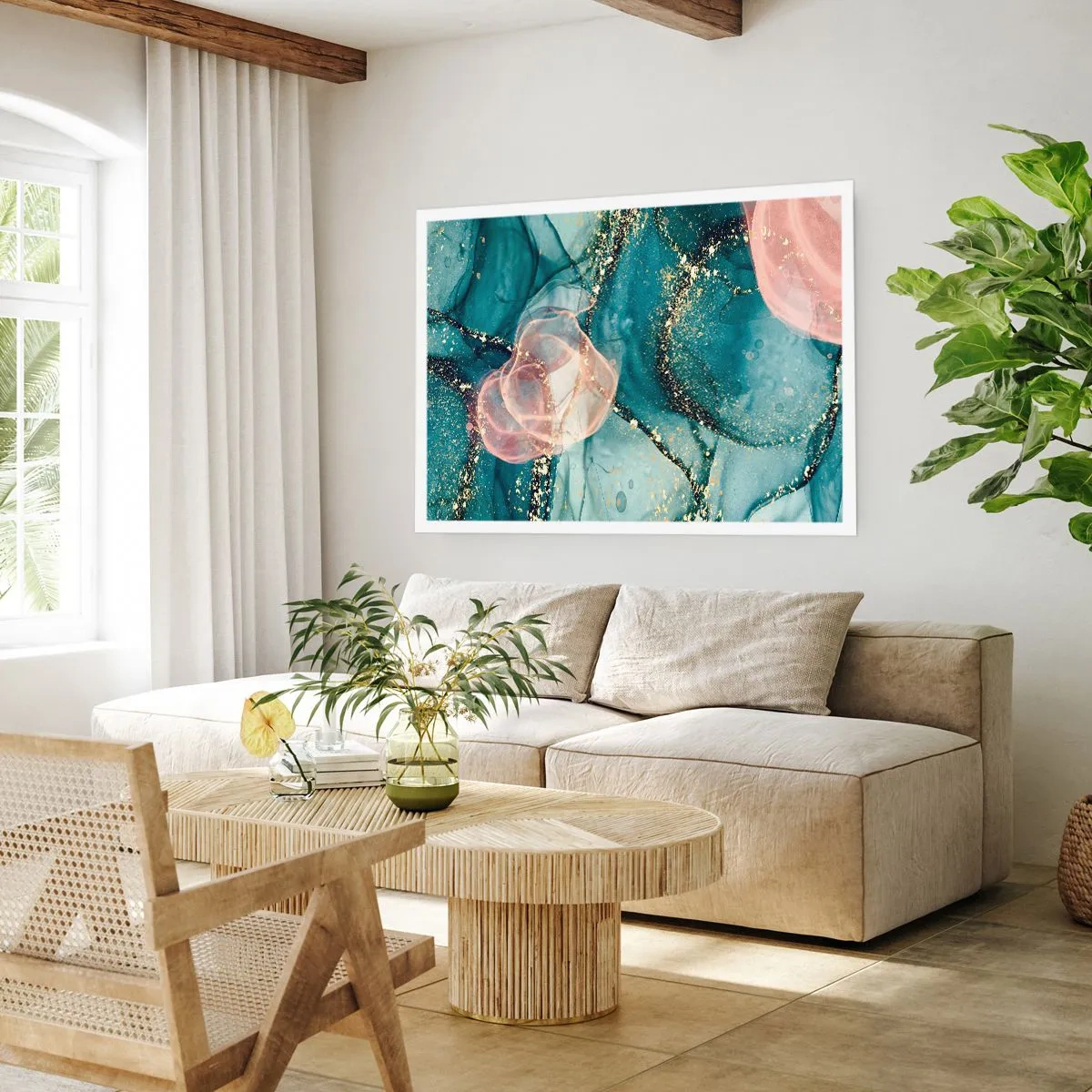 Poster - Seidenblau, Tüllrosa - 40x30 cm