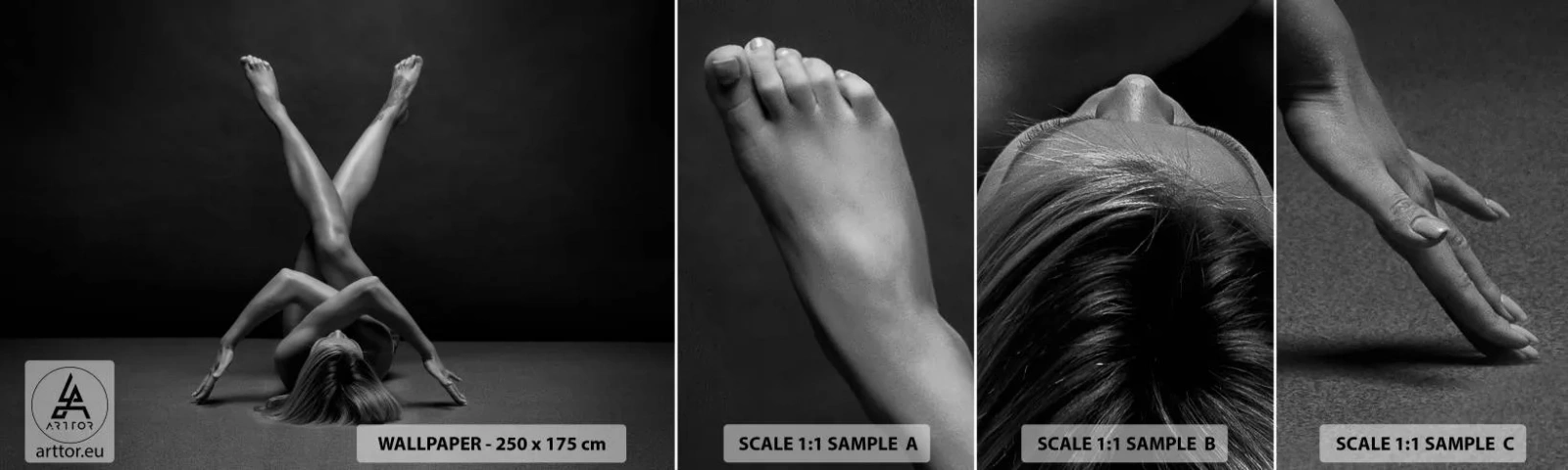 Fototapeten Muster Selbstklebend Deluxe Sticker - Die Geometrie der Nacktheit - Frau, Stück, Körper - 100x30 cm