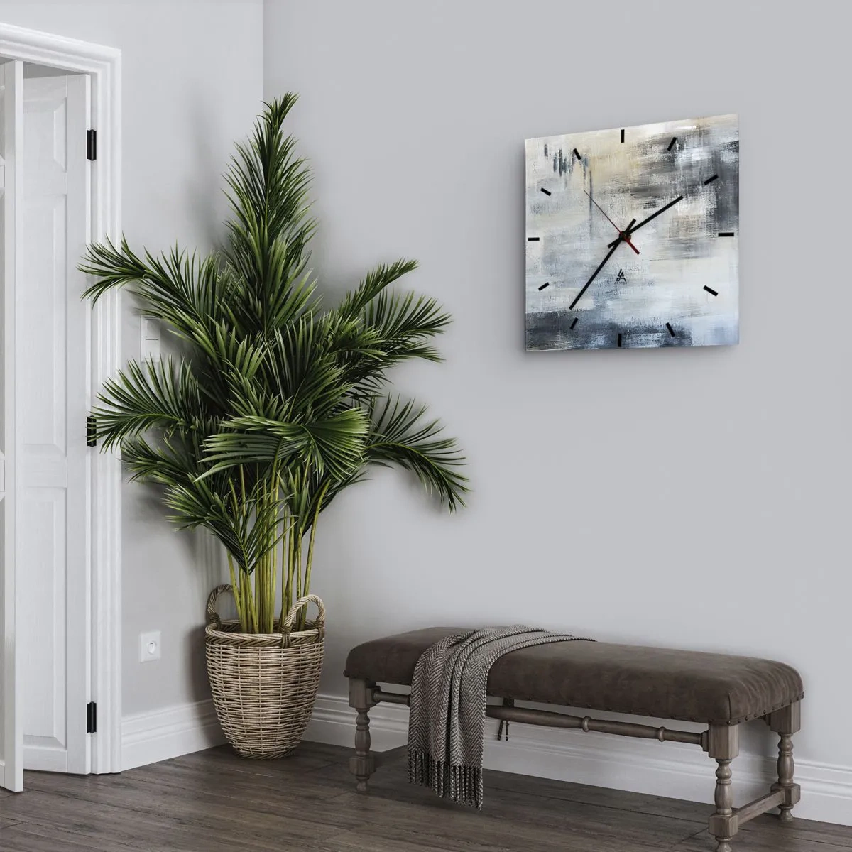 Wanduhr - Glasuhr - Hinter dem blauen Vorhang - 40x40 cm