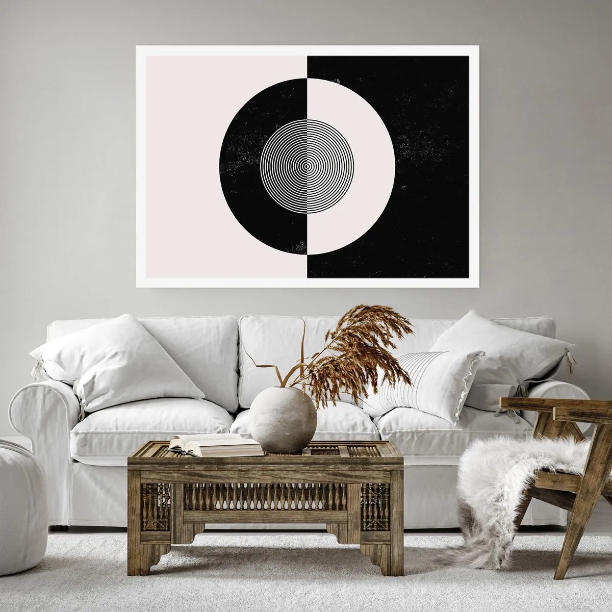 Poster - Grafisches Muster in kontrastierendem Schwarz und Weiß - 100x70cm - Harmonie in Schwarz und Weiß - Moderne Wanddekoration für Wohnzimmer und Schlafzimmer ARTTOR