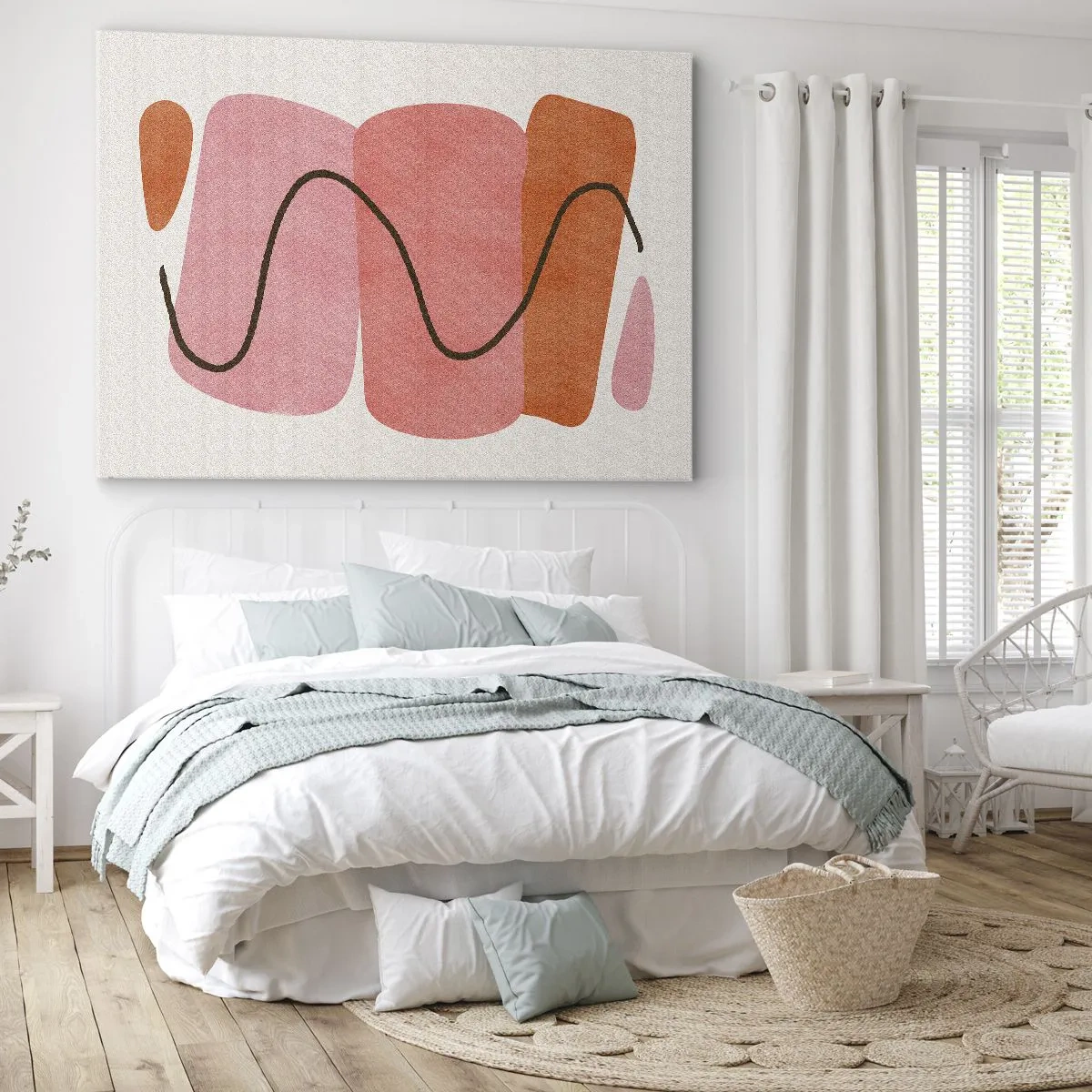 Bild auf Leinwand - Leinwandbild - Abstrakte Formen in Rosa- und Orangetönen - 100x70cm - Sanfte Bewegung der Formen - Moderne Wanddekoration für Wohnzimmer und Schlafzimmer ARTTOR
