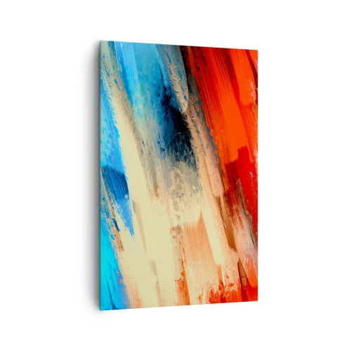 Bild auf Leinwand - Leinwandbild - Abstrakter Pinselstrich in Blau- und Orangetönen - 80x120cm - Eine Kaskade von Farben - Moderne Wanddekoration für Wohnzimmer und Schlafzimmer ARTTOR