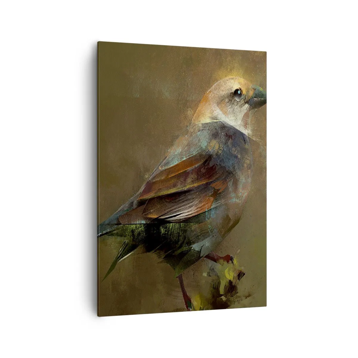 Bild auf Leinwand - Leinwandbild - Eine künstlerische Interpretation eines Spatzen auf braunem Hintergrund - 70x100cm - Ein Spatz, ein kleines Vögelchen - Moderne Wanddekoration für Wohnzimmer und Schlafzimmer ARTTOR