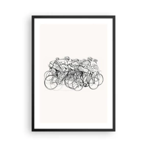 Poster in einem schwarzem Rahmen - Skizze eines Radrennfahrers vor minimalistischem Hintergrund - 50x70cm - Gemeinsam als Team - Moderne Wanddekoration für Wohnzimmer und Schlafzimmer ARTTOR