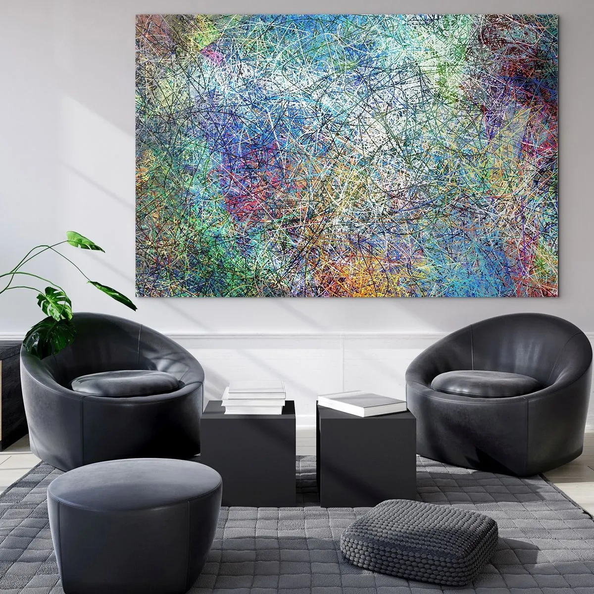 Glasbild - Bild auf glas - Bunte Abstraktion mit dynamischen Linien - 70x50cm - Es ist nicht so einfach - Moderne Wanddekoration für Wohnzimmer und Schlafzimmer ARTTOR