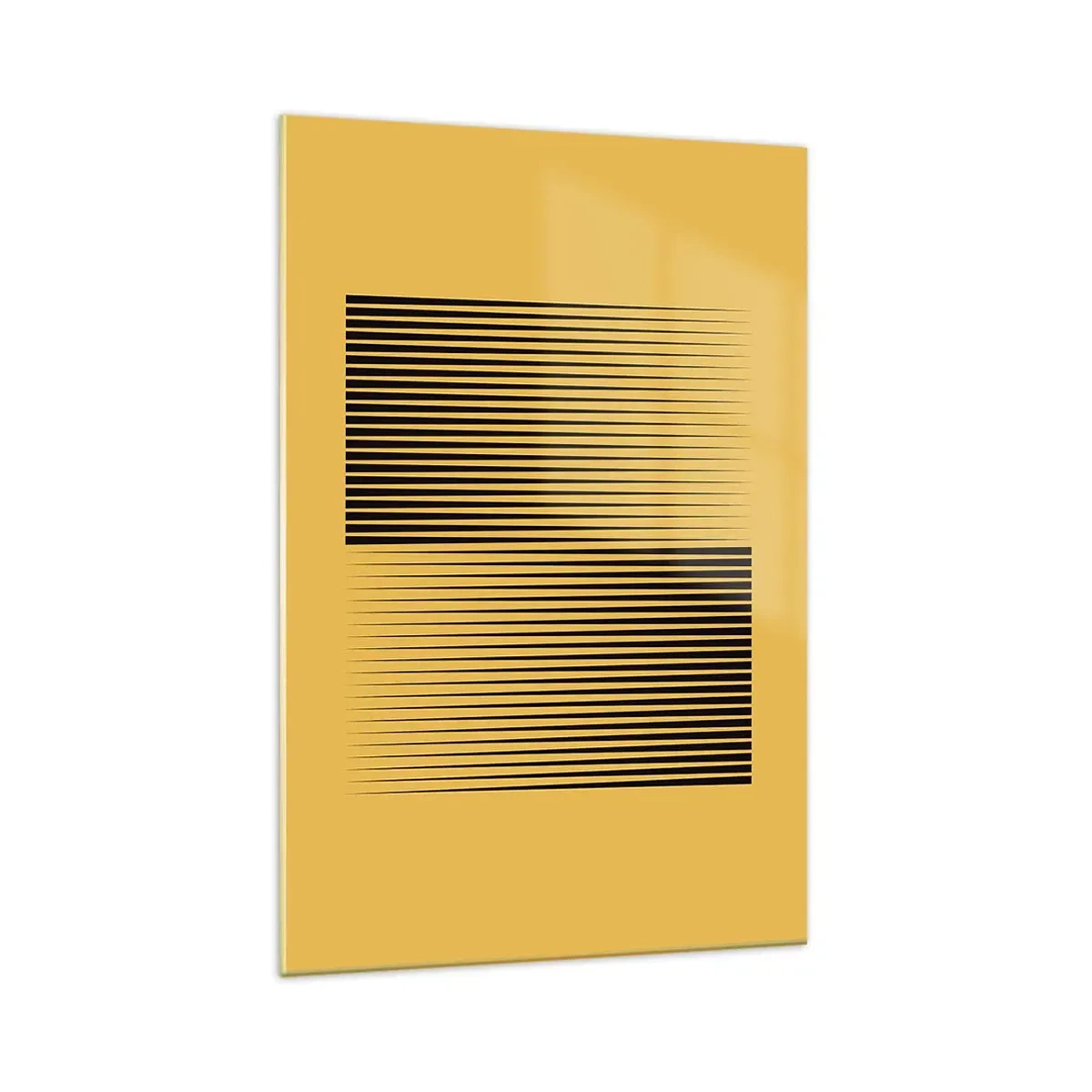 Glasbild - Bild auf glas - Vertikale schwarze Linien auf gelbem Hintergrund - 70x100cm - Quadratur der Gegensätze - Moderne Wanddekoration für Wohnzimmer und Schlafzimmer ARTTOR