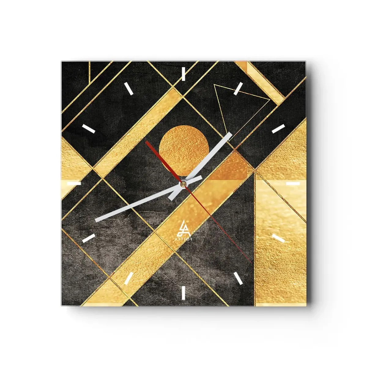 Wanduhr - Glasuhr - Geometrische Formen in Gold- und Schwarztönen - 30x30cm - Die Sonne der Wüste - Moderne Wanddekoration für Wohnzimmer und Schlafzimmer ARTTOR