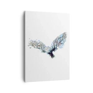 Bild auf Leinwand - Leinwandbild - Künstlerische Grafik einer Eule mit ausgebreiteten Flügeln - 50x70cm - Auf den Flügeln des Waldes - Moderne Wanddekoration für Wohnzimmer und Schlafzimmer ARTTOR