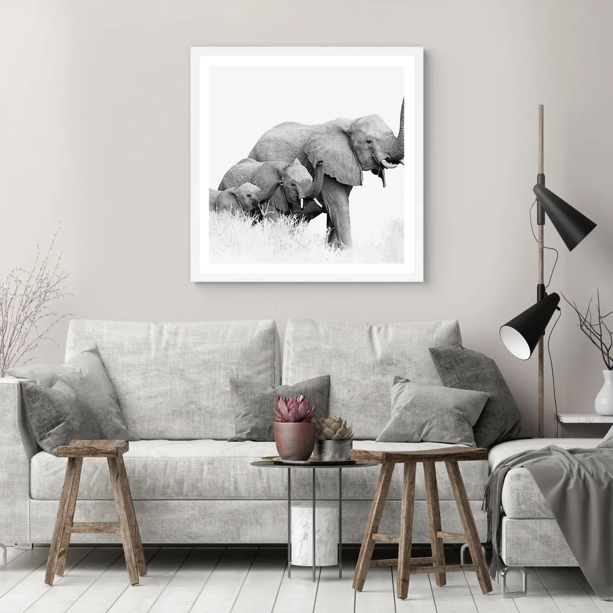 Poster in einem weißen Rahmen - Eins zwei drei - 60x60 cm