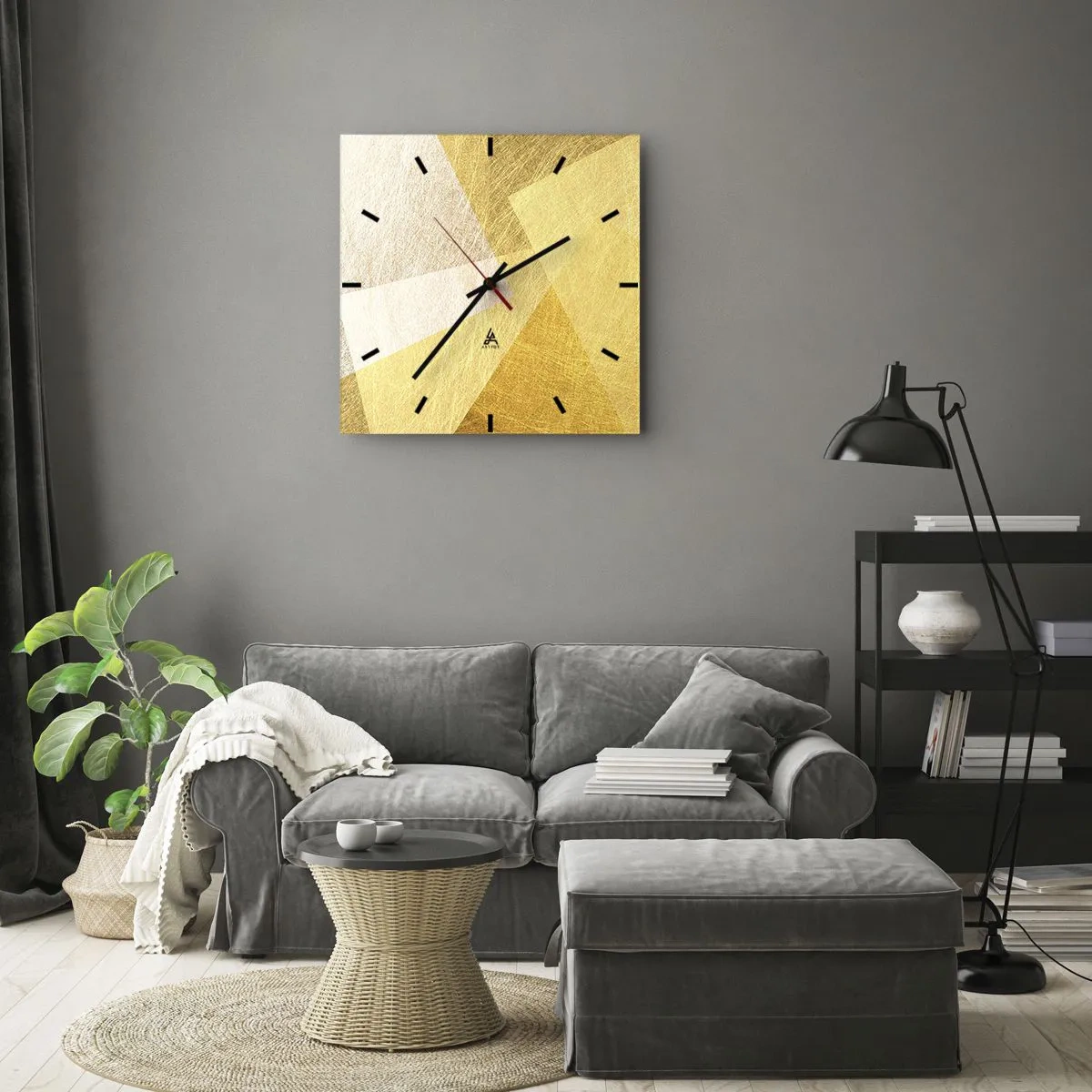 Wanduhr - Glasuhr - Geometrische Formen in Gold und hellen Farbtönen - 30x30cm - Geometriewetter - Moderne Wanddekoration für Wohnzimmer und Schlafzimmer ARTTOR