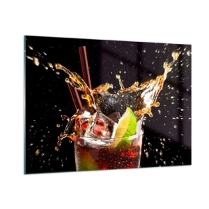 Glasbild - Bild auf glas - Ein Glas Getränk mit Limette und Spritzer auf schwarzem Hintergrund - 100x70cm - Freude und Energie der Farben - Moderne Wanddekoration für Wohnzimmer und Schlafzimmer ARTTOR
