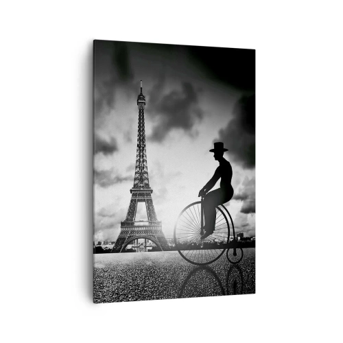 Bild auf Leinwand - Leinwandbild - Schwarz-Weiß-Bild eines Retro-Fahrrads mit dem Eiffelturm im Hintergrund - 70x100cm - Sehnsucht nach Belle Epoque - Moderne Wanddekoration für Wohnzimmer und Schlafzimmer ARTTOR