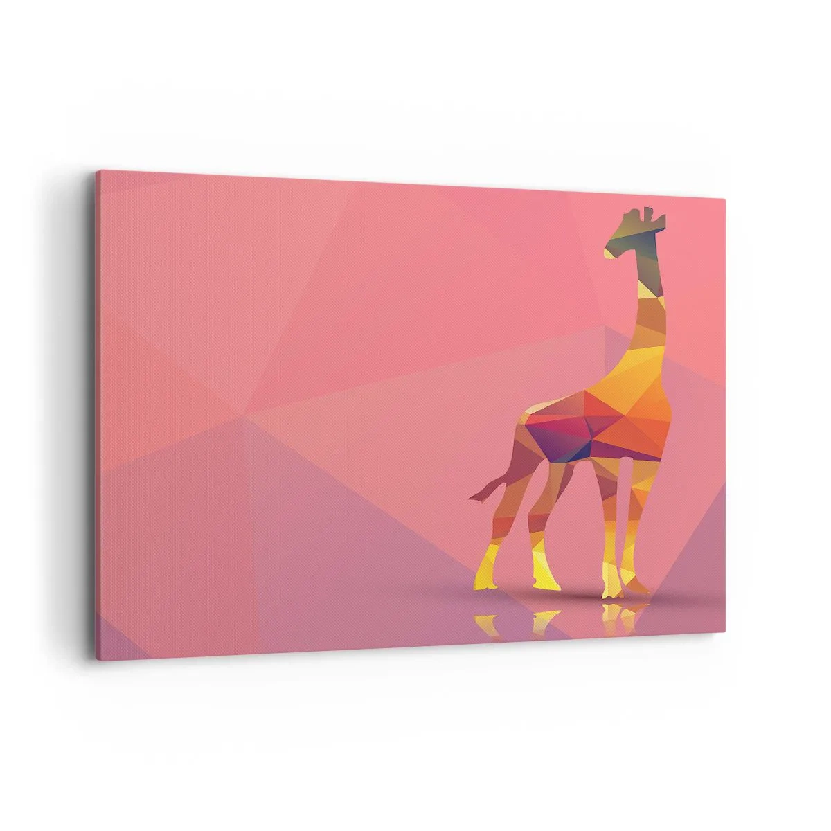 Bild auf Leinwand - Leinwandbild - Geometrische Giraffensilhouette in Pastelltönen von Rosa und Gelb - 100x70cm - In den Farben der Savanne - Moderne Wanddekoration für Wohnzimmer und Schlafzimmer ARTTOR