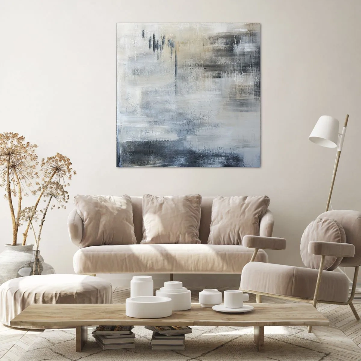 Bild auf Leinwand - Leinwandbild - Hinter dem blauen Vorhang - 70x70 cm