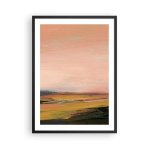 Poster in einem schwarzem Rahmen - Abstrakte Landschaft in warmen Sonnenuntergangstönen - 50x70cm - In Rosatönen - Moderne Wanddekoration für Wohnzimmer und Schlafzimmer ARTTOR