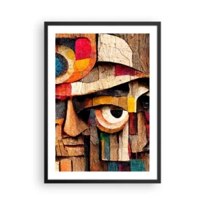 Poster in einem schwarzem Rahmen - Ein abstraktes Gesicht aus bunten Holzklötzen. - 50x70cm - Ich sehe dich… - Moderne Wanddekoration für Wohnzimmer und Schlafzimmer ARTTOR