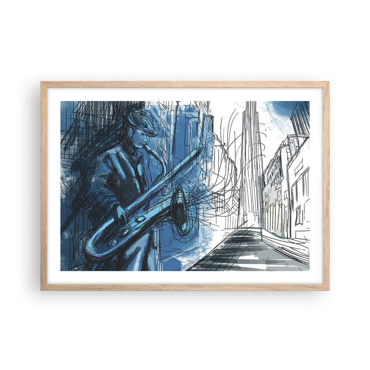 Poster in einem Rahmen aus heller Eiche - Urbane Rhapsodie - 70x50 cm