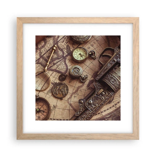 Poster in einem Rahmen aus heller Eiche - Das Abenteuer ruft - 30x30 cm