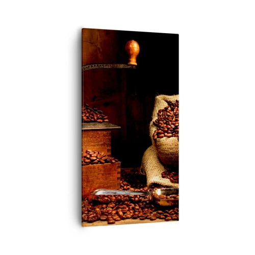 Bild auf Leinwand - Leinwandbild - Stillleben mit Kaffeebohnen und einer Mühle - 55x100 cm