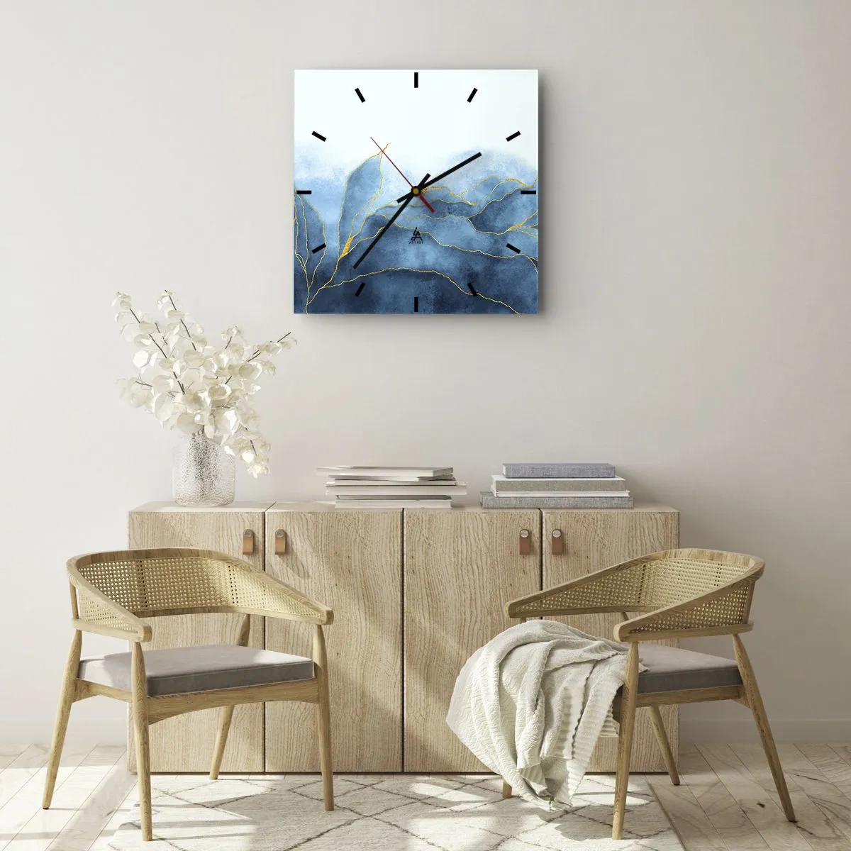 Wanduhr - Glasuhr - Blau im Gold - 40x40 cm