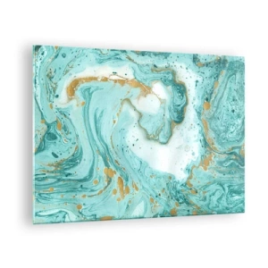 Glasbild - Bild auf glas - Türkis- und goldfarbenes Marmormuster - 70x50cm - Unter der großen Welle der Edo-Ära - Moderne Wanddekoration für Wohnzimmer und Schlafzimmer ARTTOR