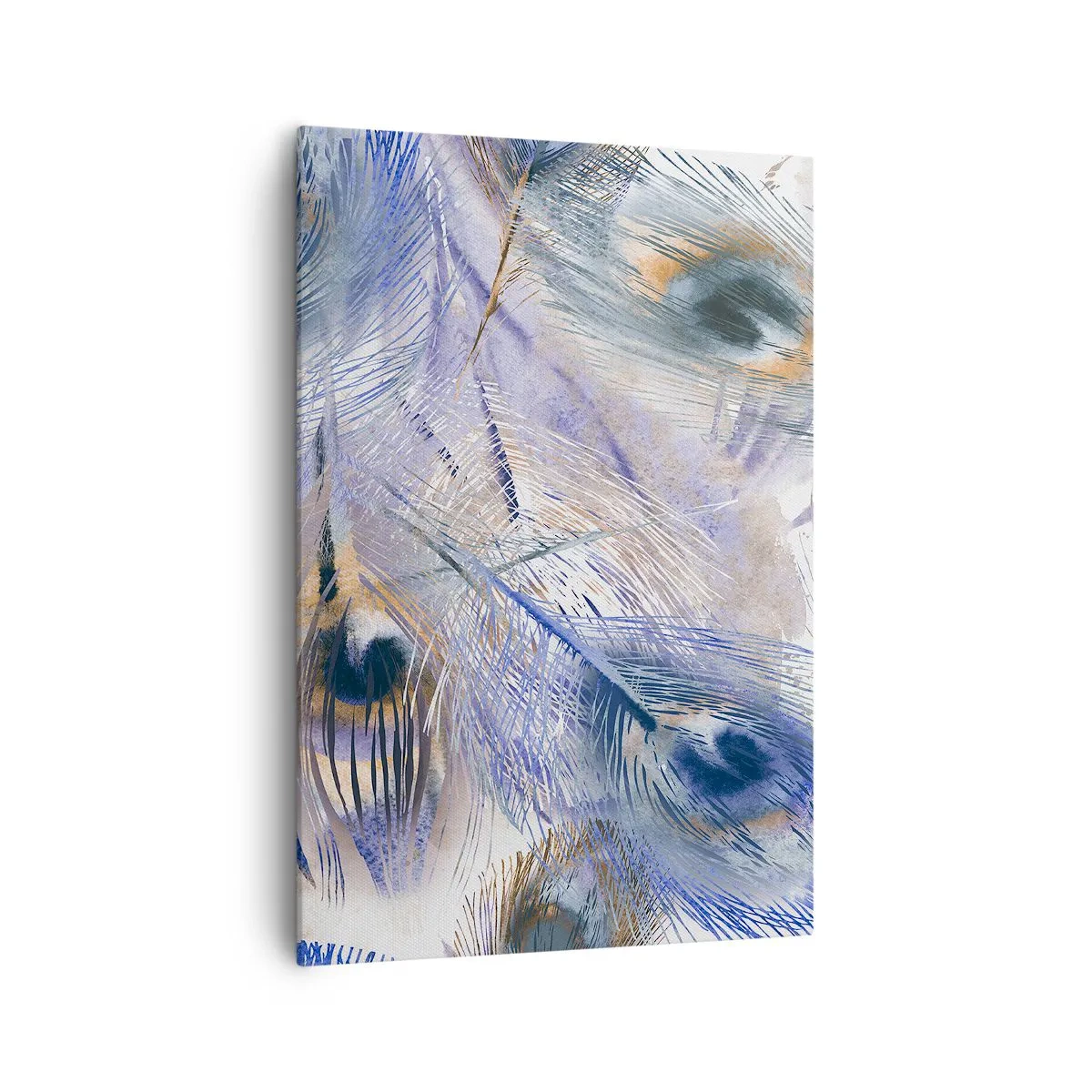 Bild auf Leinwand - Leinwandbild - Ein Muster mit Pfauenfedern in Blau- und Goldtönen - 70x100cm - Pfau-Komposition - Moderne Wanddekoration für Wohnzimmer und Schlafzimmer ARTTOR