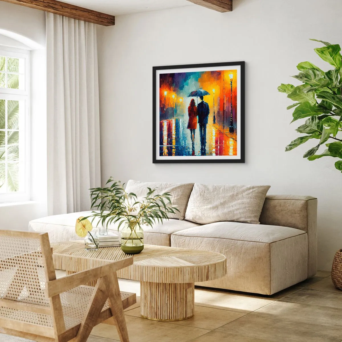 Poster in einem schwarzem Rahmen - Gemeinsam – eine bunte Nacht - 40x40 cm