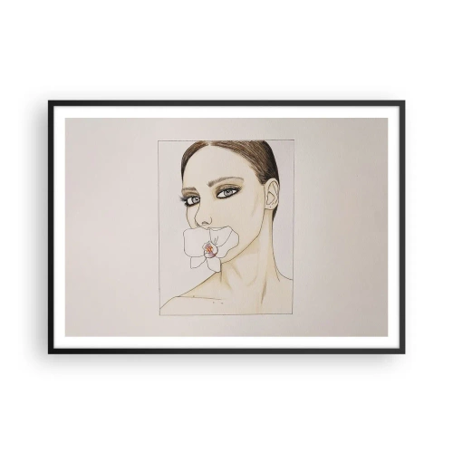 Poster in einem schwarzem Rahmen - Porträt einer Frau mit einer Orchidee in zarten Farben - 100x70cm - Ein Symbol für Eleganz und Schönheit - Moderne Wanddekoration für Wohnzimmer und Schlafzimmer ARTTOR