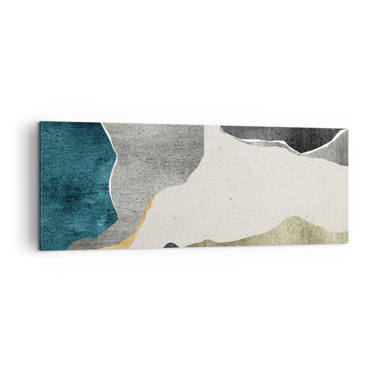 Bild auf Leinwand - Leinwandbild - Geometrische Formen in Grau-, Grün- und Goldtönen - 140x50cm - Mosaikkomposition mit Goldfaden - Moderne Wanddekoration für Wohnzimmer und Schlafzimmer ARTTOR