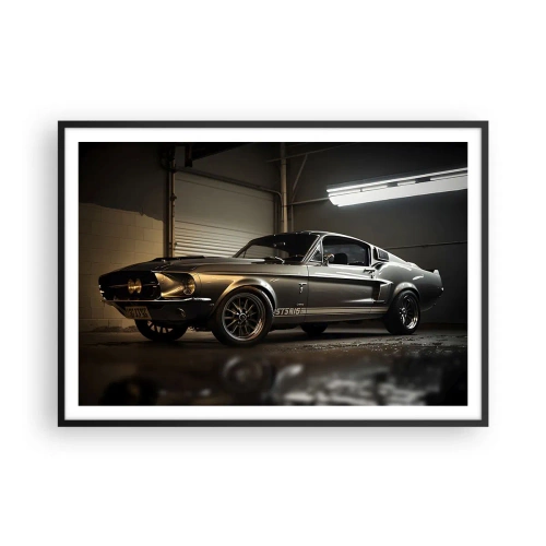 Poster in einem schwarzem Rahmen - Oldtimer in Retro-Garage - 100x70cm - Zurück in die Vergangenheit - Moderne Wanddekoration für Wohnzimmer und Schlafzimmer ARTTOR