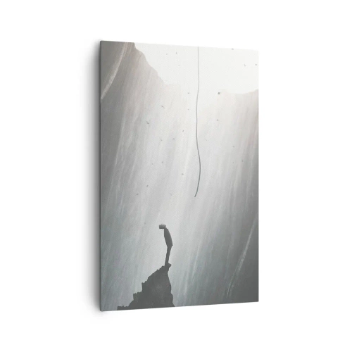 Bild auf Leinwand - Leinwandbild - Silhouette eines Mannes auf dem Boden einer Höhle mit Blick auf das Licht - 80x120cm - Es gibt immer einen Ausweg - Moderne Wanddekoration für Wohnzimmer und Schlafzimmer ARTTOR