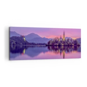 Bild auf Leinwand - Leinwandbild - Eine märchenhafte Insel in der Abenddämmerung - 100x40 cm