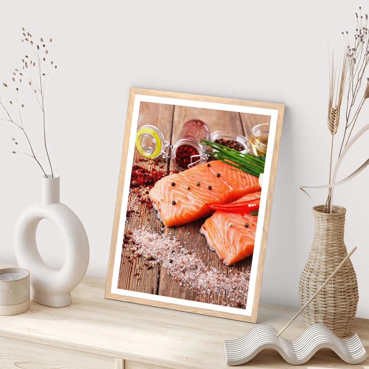 Poster in einem Rahmen aus heller Eiche - Norwegisches Abenteuer in der Küche - 50x70 cm