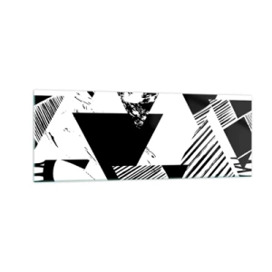 Glasbild - Bild auf glas - Geometrische Muster in minimalistischer Schwarz-Weiß-Form - 140x50cm - Regen von Dreiecken - Moderne Wanddekoration für Wohnzimmer und Schlafzimmer ARTTOR