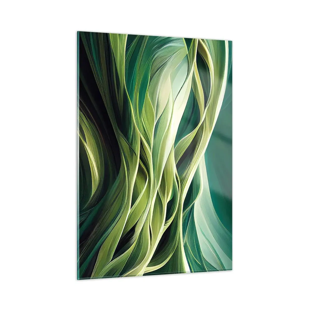 Glasbild - Bild auf glas - Abstrakte grüne Wellen mit organischen Formen - 50x70cm - Abstraktes grünes Spiel - Moderne Wanddekoration für Wohnzimmer und Schlafzimmer ARTTOR