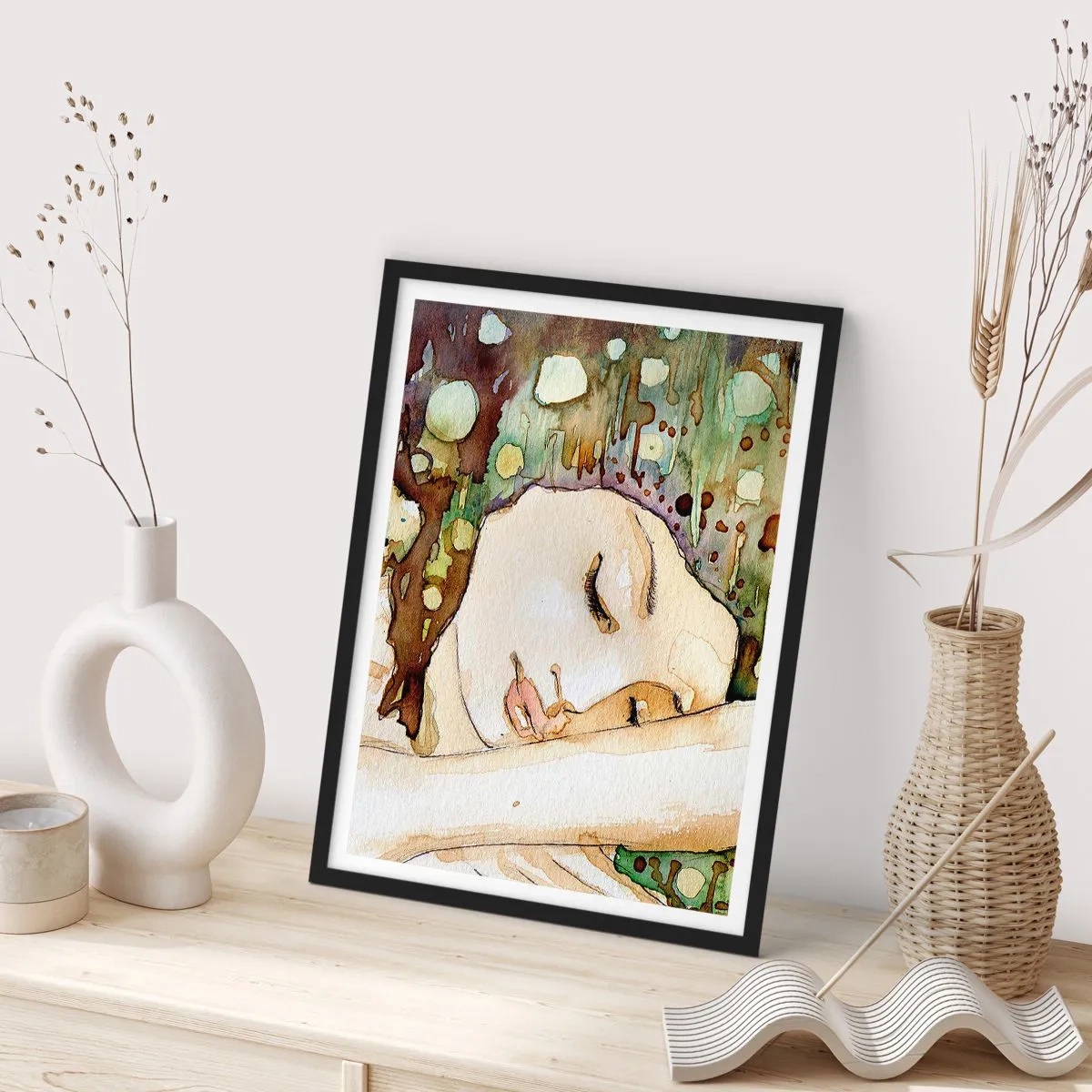 Poster in einem schwarzem Rahmen - Ein smaragd-violetter Traum - 40x50 cm