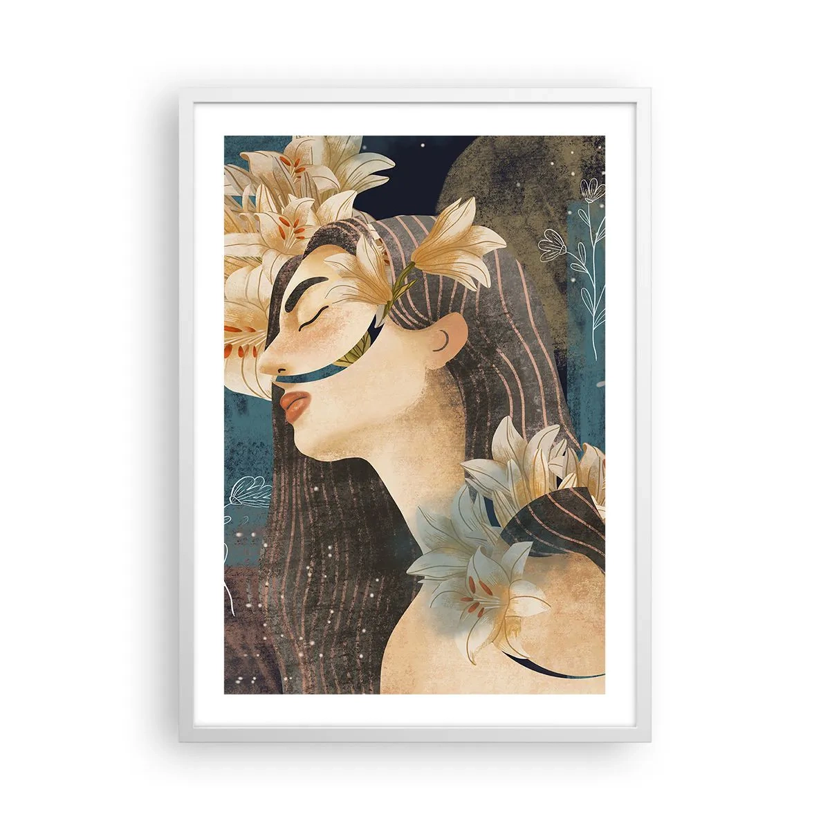 Poster in einem weißen Rahmen - Ein Märchen über eine Prinzessin mit Lilien - 50x70 cm