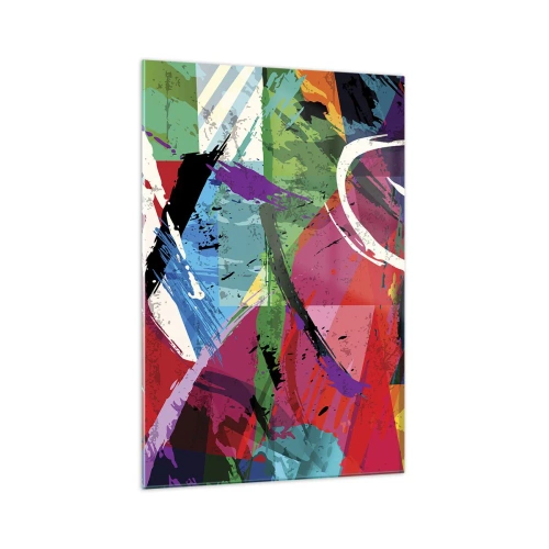 Glasbild - Bild auf glas - Farbenfrohe Abstraktion mit dynamischen Pinselstrichen - 70x100cm - Schnell, spritzig und springt - Moderne Wanddekoration für Wohnzimmer und Schlafzimmer ARTTOR