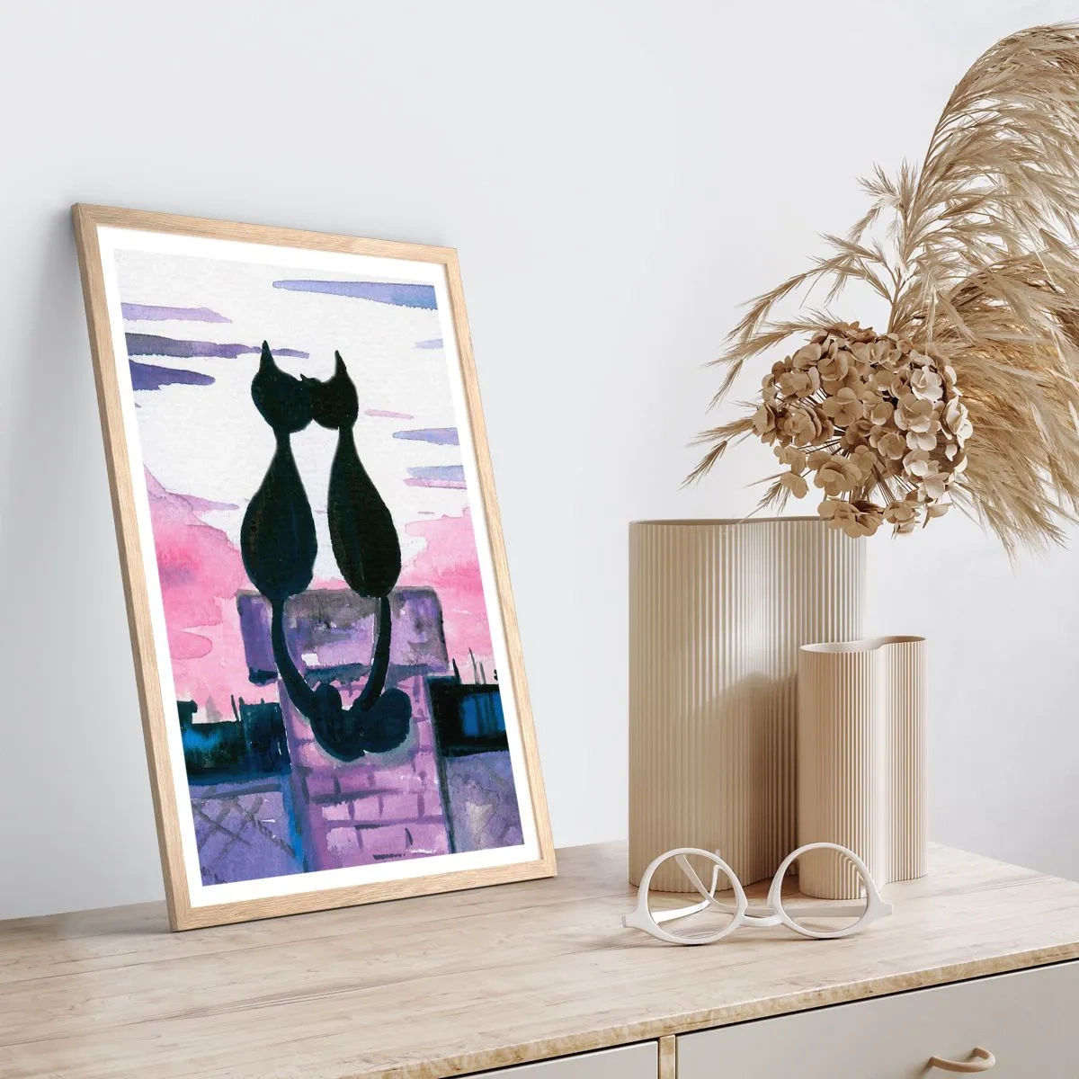 Poster in einem Rahmen aus heller Eiche - Rendez-vous unter dem Mond - 30x40 cm