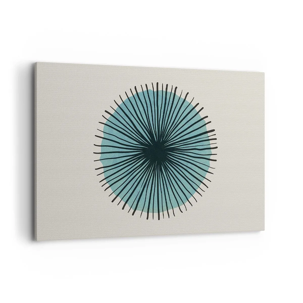 Bild auf Leinwand - Leinwandbild - Abstrakte Kreisform mit blauen Strahlen - 120x80cm - Strahlend im Blau - Moderne Wanddekoration für Wohnzimmer und Schlafzimmer ARTTOR