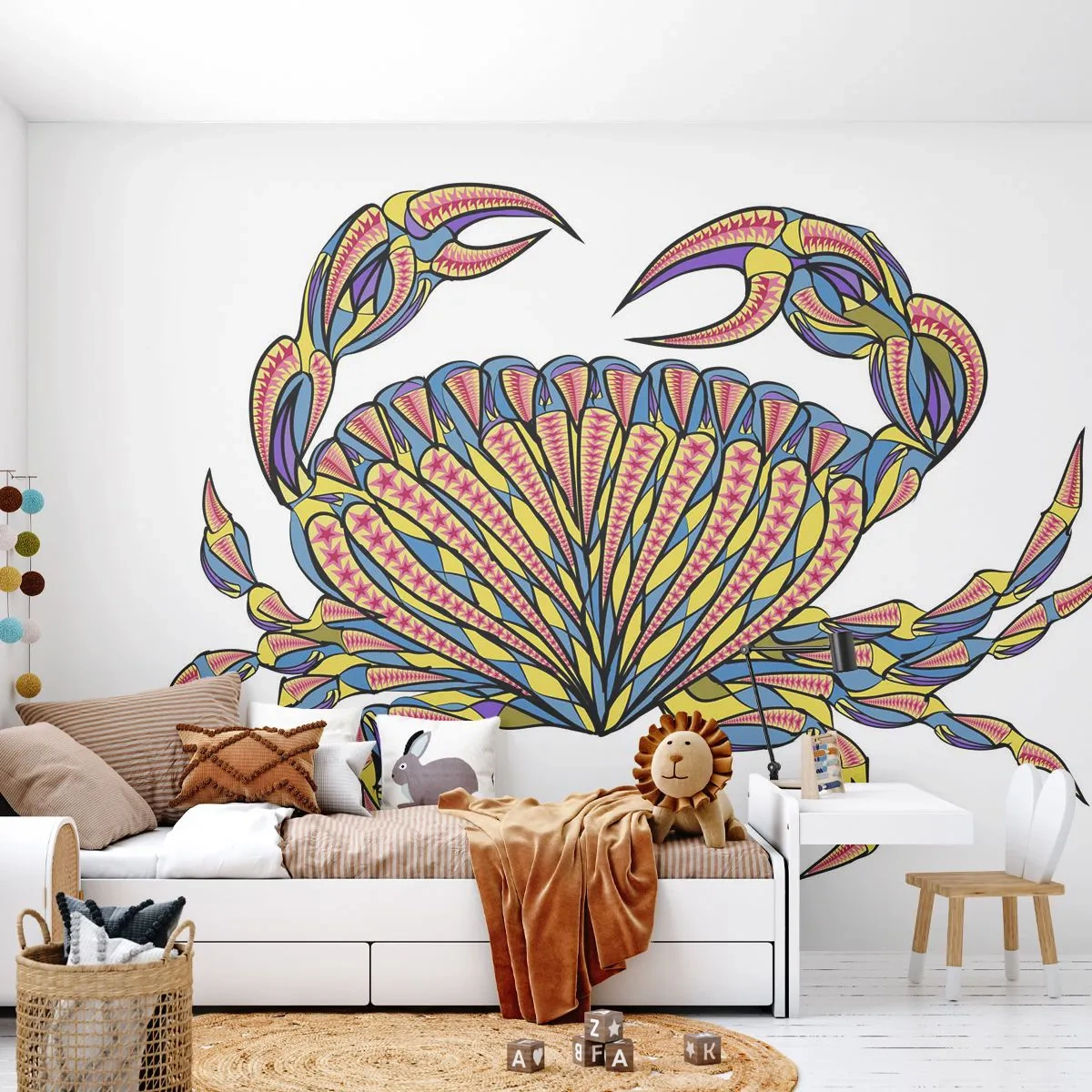 Fototapete Premium Sand - Bunte Zeichnung einer Krabbe im Ethno-Stil - 100x70cm - Meeresschmuck - Moderne Wanddekoration für Wohnzimmer und Schlafzimmer ARTTOR