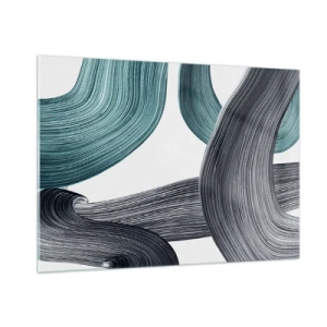 Glasbild - Bild auf glas - Dynamische Streifen in Smaragd- und Schwarztönen auf weißem Hintergrund - 100x70cm - Smaragdgrüne und schwarze Pfade - Moderne Wanddekoration für Wohnzimmer und Schlafzimmer ARTTOR