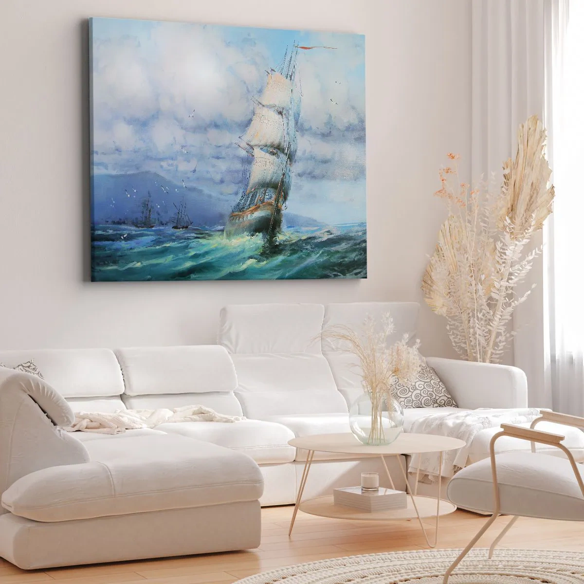 Bild auf Leinwand - Leinwandbild - Ein Schiff auf stürmischer See - 70x50cm - Guter Wind - Moderne Wanddekoration für Wohnzimmer und Schlafzimmer ARTTOR