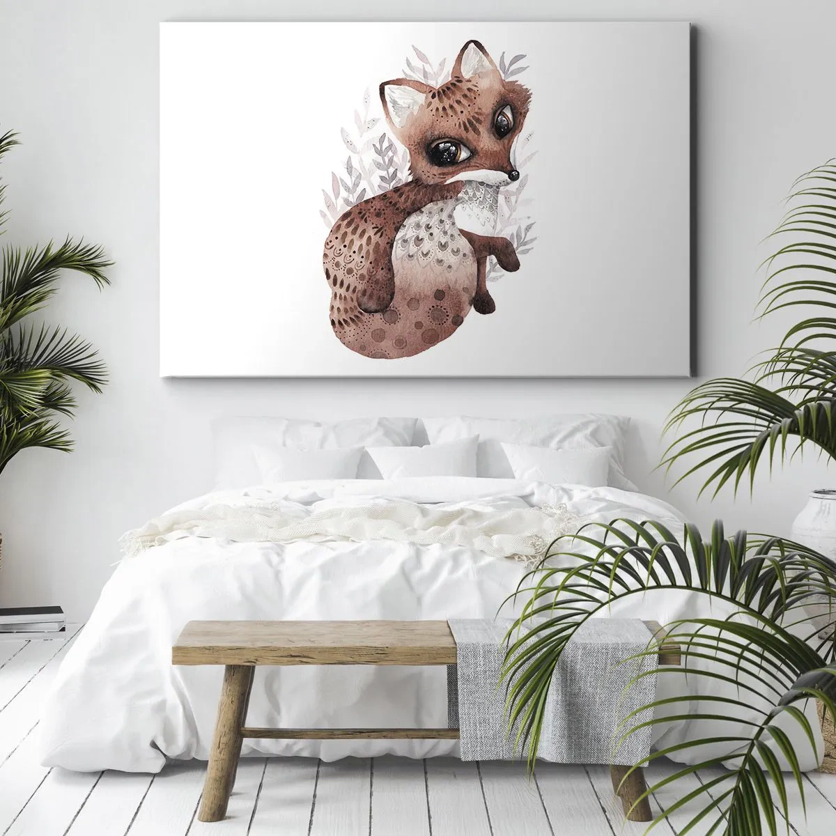 Bild auf Leinwand - Leinwandbild - Ein süßer Aquarellfuchs auf hellem Hintergrund - 120x80cm - Einfach lieben - Moderne Wanddekoration für Wohnzimmer und Schlafzimmer ARTTOR
